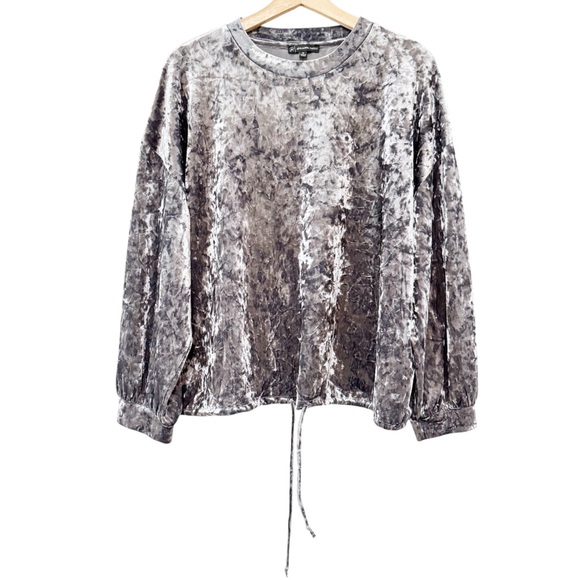 NWOT Adrianna Papell Gray Crushed Velvet Long Sleeve Sweatshirt‎ Top M - Picture 2 of 10